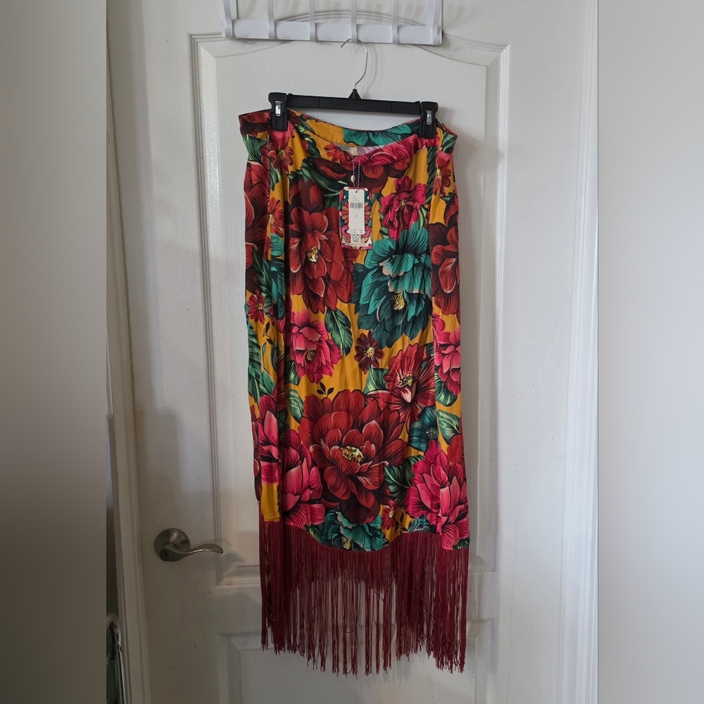 FARM Rio Vibrant Floral Skirt Fringe Wrap XL